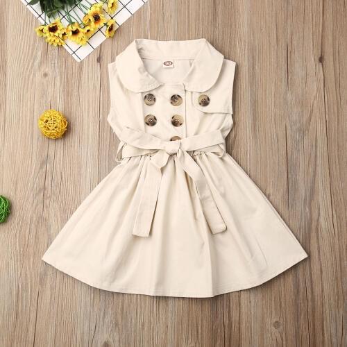 Pudcoco Newest Fashion Toddler Baby Girl Clothes Solid Color Sleeveless Button Dress Princess Party Pageant Autumn Dress 1-6Y