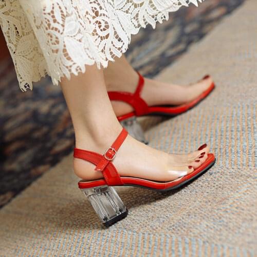 Ochanmeb Square High Chunky Clear Heels Sandals Women Biggest Oversize 46 47 48 Transparent Summer Sandals Red Gold Silver Shoes