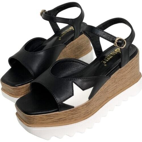 Women Shoes High Heel 8cm Square Toe Sandals Summer Platform Sandals Wedges Heels Casual Women Creepers Sandals Femme Shoes