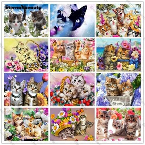 Rhinestone Painting Crystal Decoration Diy Diamond Mosaic Cute Kittens 5D Cross Stitch Pattern Kit Diamond Embroidery Home Decor