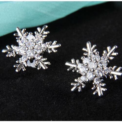 2019 New Fashion Brincos Girls Zircon Earing Bijoux Sliver Snowflake Stud Earrings For Women Wedding Jewelry Earings Wholesale