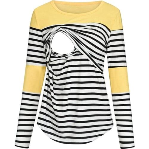 Ladies' Tops Fashion Stripe Stitching Irregular Long Sleeve Nursing Care Suit