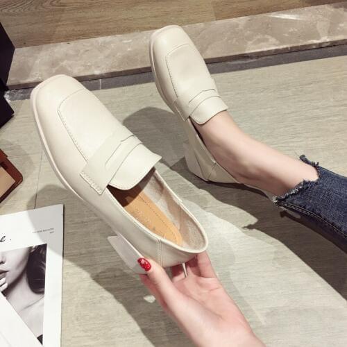 Womens Shoes 2019 New Spring Square Head Rough Heel Retro Black Lefu Shoes