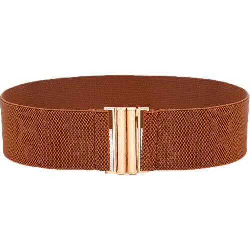 Lady Solid Color Buckle Wide Faux Leather Elastic Waistband Belt for Jeans Pants