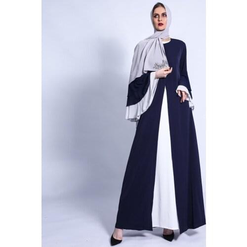 Fake Two Pieces Hit Color Mulsim Dresses Abaya Dubai Kaftan Muslim Abaya Women Casual Robe Femme Caftan Islam Clothes wy331
