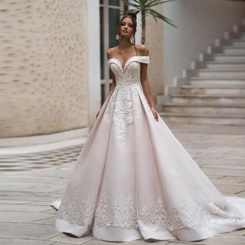 Robe De Mariage Beading Appliques Vintage Wedding Dress Off the Shoulder Vestidos De Novia Lace Up Back Trouwjurk Bridal Gown