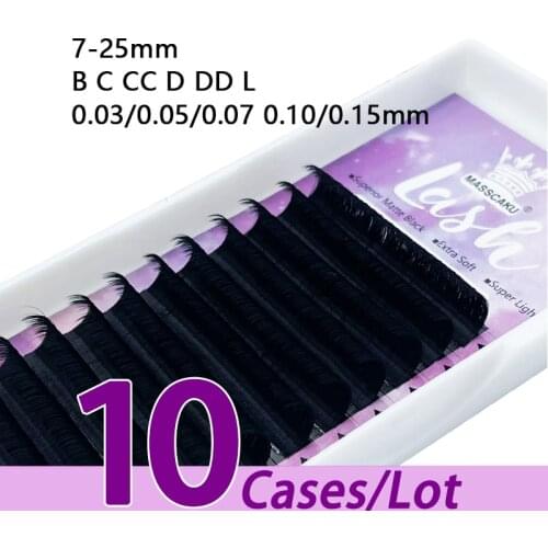10case/lot MASSCAKU bulk 12lines private label easy fan korean soft eyelash extensions vendor with colored eyelash box