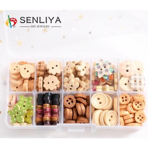 160Pcs Mixed Flower/Round Shape Wooden Sewing Buttons 2 Holes Sewing Buttons Scrapbooking Garment DIY Dolls Apparel Accessories