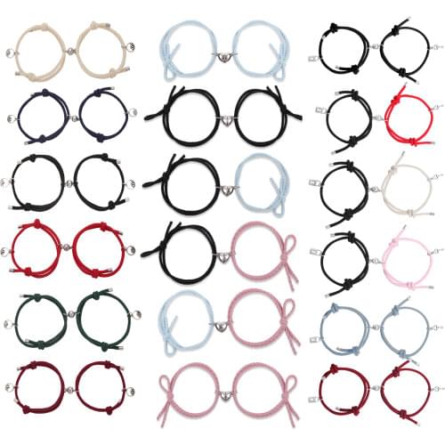 2pcs Magnetic Bracelet Lock Heart Charms Pendant Couple Bracelets for Lover Friend Braid Rope Bracelets Magnet Jewelry Gift