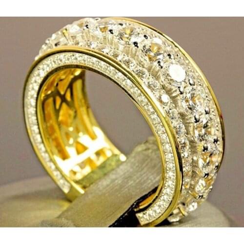 24k Gold Plated Gold Full Diamond Round Ring for Women Men Wedding Engagement Party Accessories Gift Jewelry Rings 2021 Trend