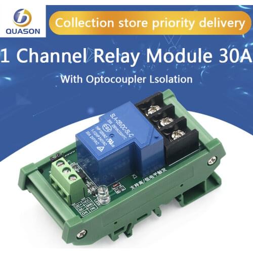 5V 12V 24V One 1 Channel Relay Module 30A with Optocoupler Isolation Supports High/Low Level Trigger with Guide Rail
