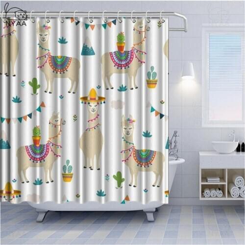 Abstract American Lamas Alpaca And Cactus Ideal Shower Curtain Funny Waterproof Bathroom Fabric For Childrens Bathtub Decor