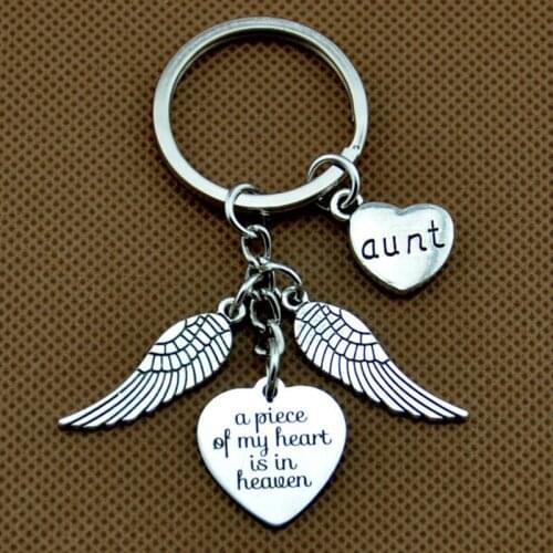 Angel Wing KeyChain,Memorial Key Chain,A piece of My Heart is in Heaven Sympathy Gift Loss of Mom/Daughter/Grandpa/Uncle/Grandma