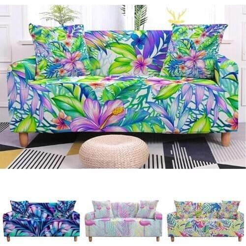 Tropical Leaves Elastic Sofa Cover for Living Room Stretch Palm Leaf Slipcovers Armchair Two/Three Seat Couch Cover Decoration
