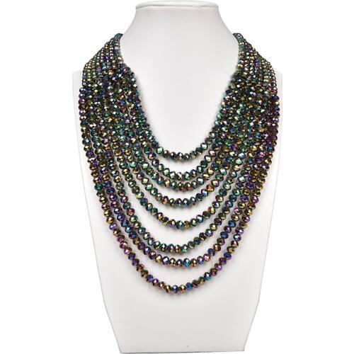 Black beads has a tinted sheen and silver multi-layer round transparent pearl and Glass Crystal gem necklace, mysterious