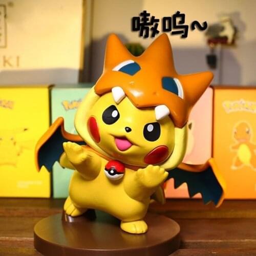Pokémon Anime Action Figure Kawaii Ornaments Children Toys Pikachu COS Charmander Cloak Modeling Car Items