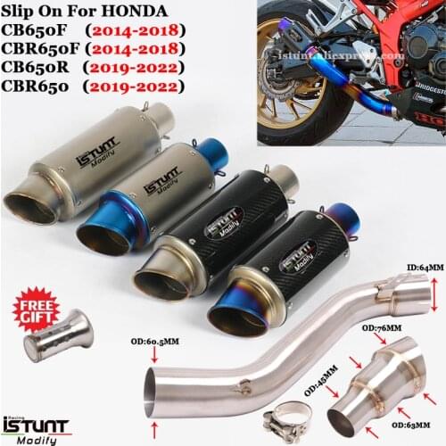 Motorcycle Exhaust Carbon Fiber Muffler Middle Link Pipe Slip On For HONDA CB650F CBR650F 2014-2018 CB650R CBR650 2019-2022