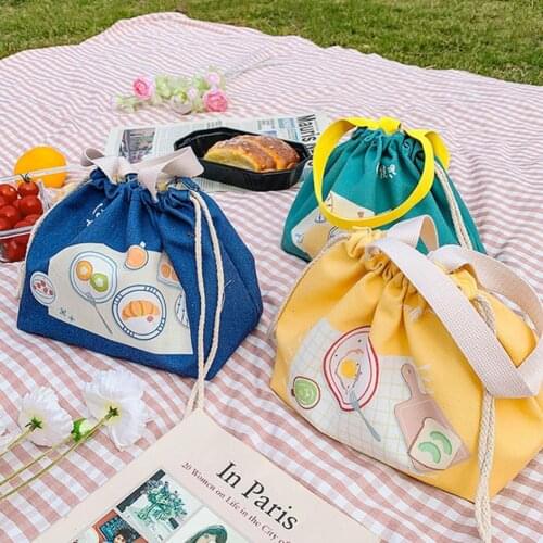 Drawstring Canvas Food Cooler Bag Lunch Bags Leakproof Picnic Hiking Thermal Insulated Bag for Work Lunch Box Tote Food Bags