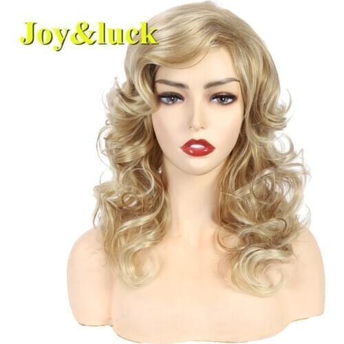 Joy&luck Long Synthetic Wigs Culry Ombre Blonde Wig African Brown Wigs for Women Gold Luffy Full Wig With Bangs Natural Hair