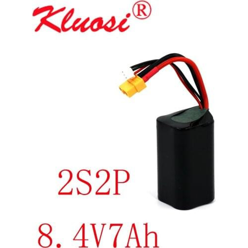 KLUOSI 7.4V 7Ah 2S2P High Capacity UAV Rechargeable 8.4V Li-ion Battery for Various RC Airplane Drone Quadrotor XH2.54-3P XT60