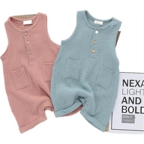 Newborn Infant Baby Romper Coverall Summer Short Thin Cotton Breathable Soft Solid Boys Girls Child Bodysuit Indoor Kids Clothes