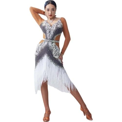 L-2043 Best selling national standard latin american dancing dresses female adults competition tassel cha-cha rumba dance dress