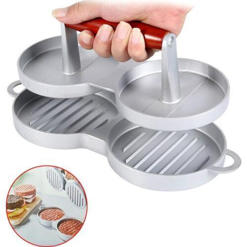 Hot Double Hamburger Press Nonstick cast aluminum Burger Maker Meat Patties Hamburger Mold Patty Press 2 Holes Cooking Bar tool