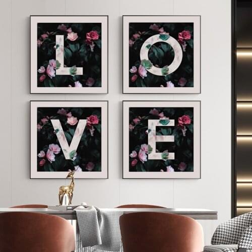 LOVE Letter with Flowers Decor Canvas Painting Modern Nordic Posters and Prints Wall Art Picture for Living Room Home Decoration