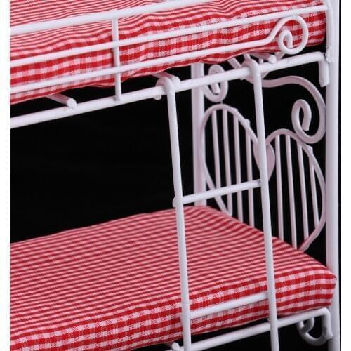 1/12 Dollhouse Miniature Bedroom Furniture Bunk Bed With Plaid Mattress