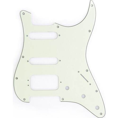 Musiclily Pro 11-Hole Round Corner HSS Guitar Strat Pickguard for USA/Mexican Stratocaster 3-screw Pickup, 3Ply Mint Green