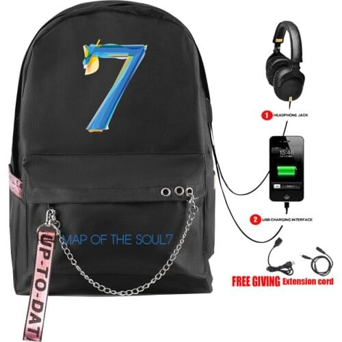 Novelty 3D Bangtan Boys backpack Usb Rechargeable Schoolbag Womens 3D Shoulder Travel Bag Print Map of soul 7 Teenage Girls bag