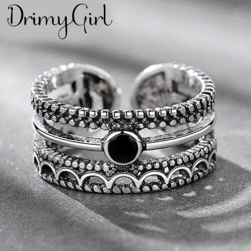 Charming Open Black Chains Ring for Women Vintage Boho Party Rings Gothic Punk Jewelry Gifts for Girls 2021