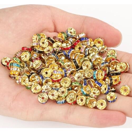 Multicolor Round Rhinestone Crystal Beads Metal Czech Rondelle Spacer Beads for Jewelry Making DIY Bracelet Necklace 4 6 8mm