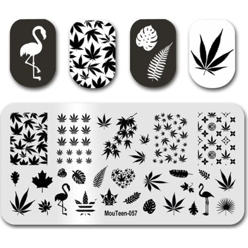 Newest Nail Stamp MouTeen057 Maple Leaves Flamingo Leaf Nail Stamping Plates Manicure Set For Nail Art Stamper