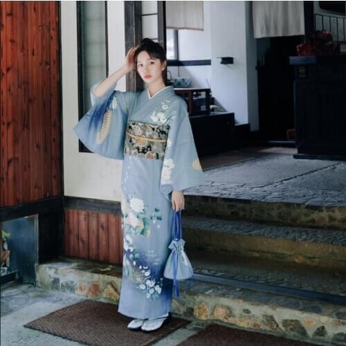 Traditional Japanese kimono Women formal robe Vintage Printing Daily Geisha