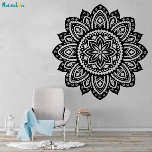 Traditional Craft Patterns Vinyl Wall Decal Yoga Studio Mandala Lotus Flower Home Decor Stickers Unique Gift YT4212