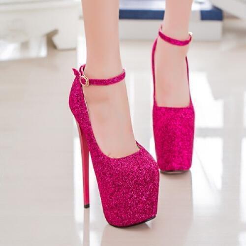 Spring Women Pumps Sequined Thin High Heel 19CM Wedding Shoes Platform Concise Shallow Mouth Nightclub Ladies Pumps Size 34-43