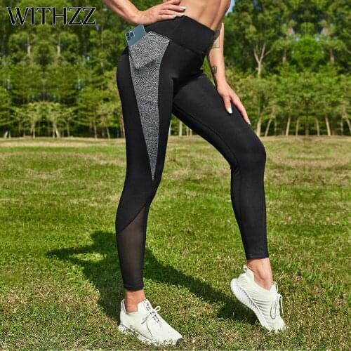 WITHZZ Skinny High Waist Stretch Pocket Sports Casual Women Pants Mesh Running Cycling Training Female Leggings
