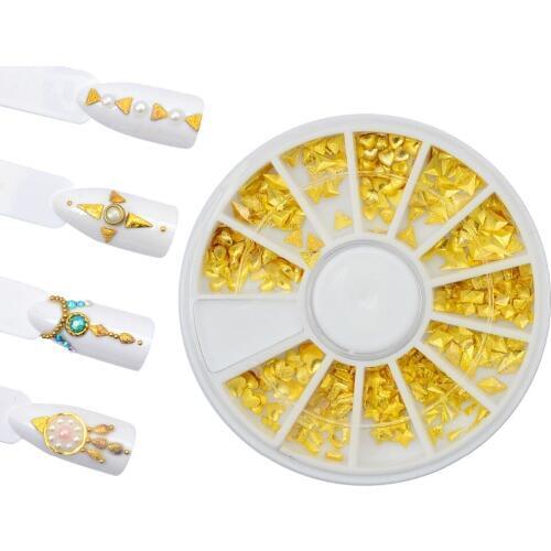 1 Box Gold Mixed Shape Rivet Studs Rhinestones 3D Nail Decoration Love Design Manicure DIY Nail Art Tips Decoration in Wheel