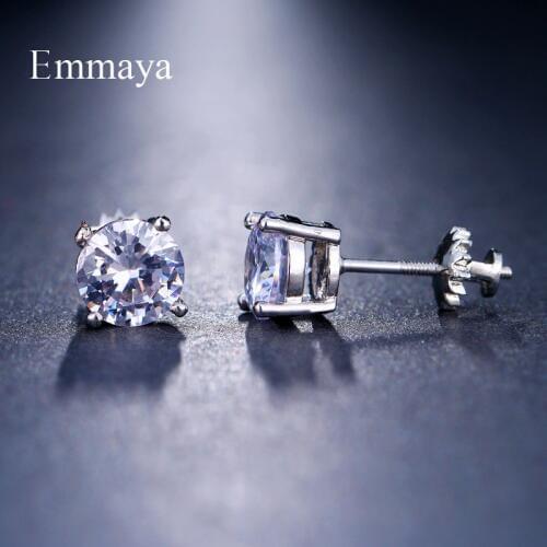 Emmaya New Stud Earrings Screw Back White Gold Earrings 5mm 6mm 7mm zircon For Women And Wen Gift Party