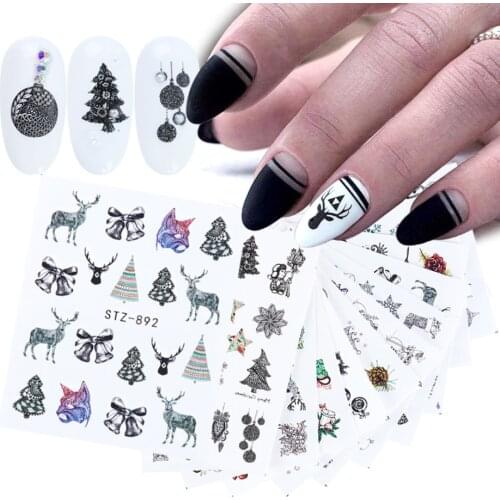 12/14pcs Lace Xmas Water Transfer Nail Art Stickers Decals Christmas Sliders Nails Decorations Manicure Ideas LASTZ892-905