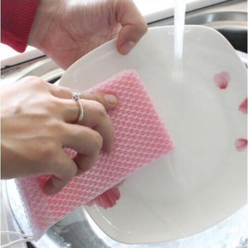15.5 cm*8.9 cm Wholesale Sponge Mesh Dish Wash Washing Cleaning Cloths Rags Scouring Pad 5 pieces/Lot