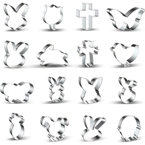 17pcs/set Easter Bunny Stainless Steel Cookie Biscuit Cutters Molds DIY Fondant Cake Decorating Tools