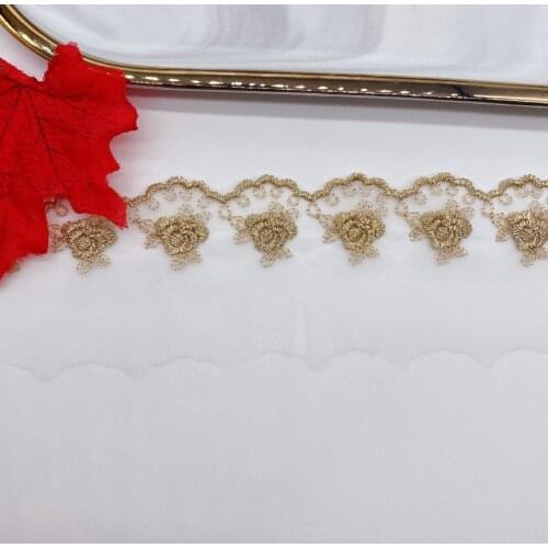 2 Meters/lot Width 5.2cm Gold Thread Lace Ribbon Mesh Water Soluble Lace Trim Fabric Embroidered For Garment Sewing Decoration
