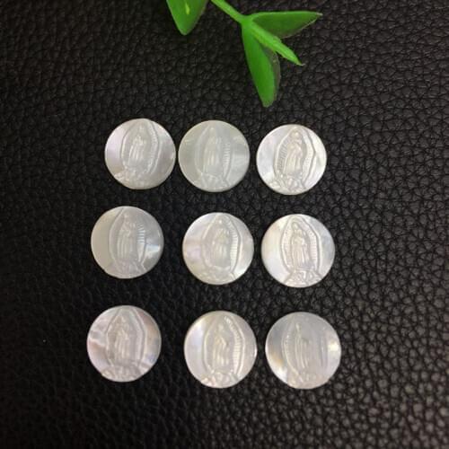 50pcs/lot 10mm White Virgin of Guadalupe Mother of Pearl Shell Beads Madre Perla
