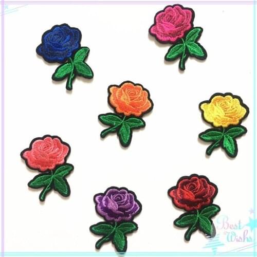 50pcs/lot Rose Flower Embroidery Patches Letters Clothing Decoration Accessories Diy Iron Heat Transfer Applique Clothes