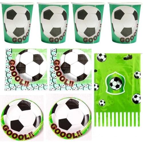 61pcs/lot Birthday Party Football Theme Kids Boys Favors Tableware Set Plates Cups Glass Dishes Baby Shower Tablecloth Napkins