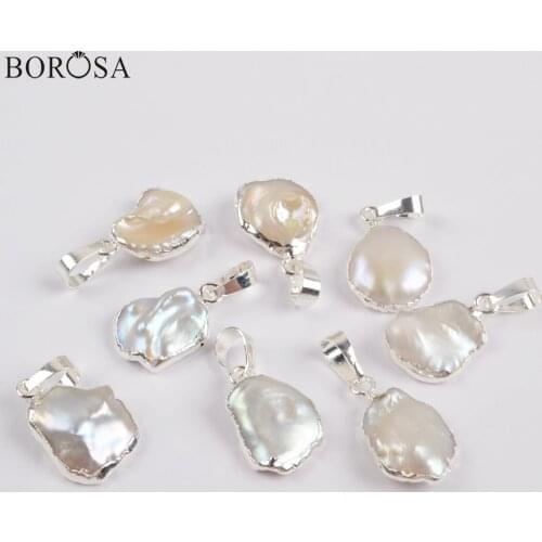 BOROSA High Quality Silver Plated Natural Pearl Pendant Necklace Fittings Baroque Pearls Beads for Earrings Making S1673