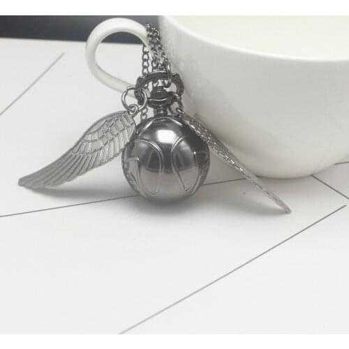 Snitch Ball Shaped Potter Quartz Pocket Watch Fashion Sweater Angel Wings Necklace Chain Gifts for kids Anime Accessories