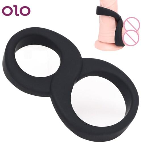 OLO Double Penis Ring Cock Ring Silicone Delay Ejaculation Penis Extender Sex Toys for Men Male Adult Products 8 Word Shaped